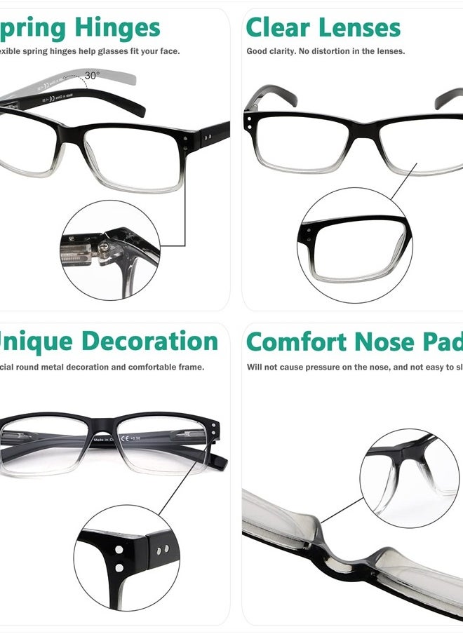 Eyekepper 5 Pack Reading Glasses for Men Spring Hinges Classic Readers Black-Clear Frame +1.50  - Image 5
