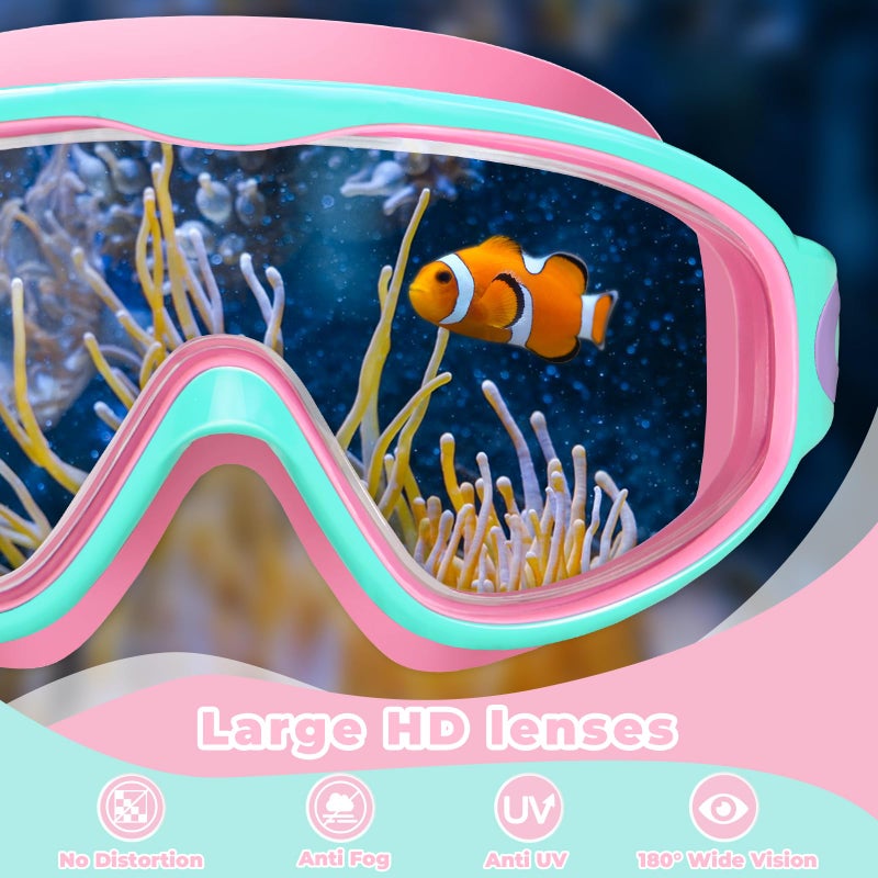Keary 2 Pack Swim Goggles for Kids 6-14 8-14 Kids Swimming Goggles Age 3-15 4-7 4-16 8-12 For Boys Girls Youth Toddler Children Pool Water Goggle Anti Fog UV Protection Clear Wide View Waterproof Pink - Image 3
