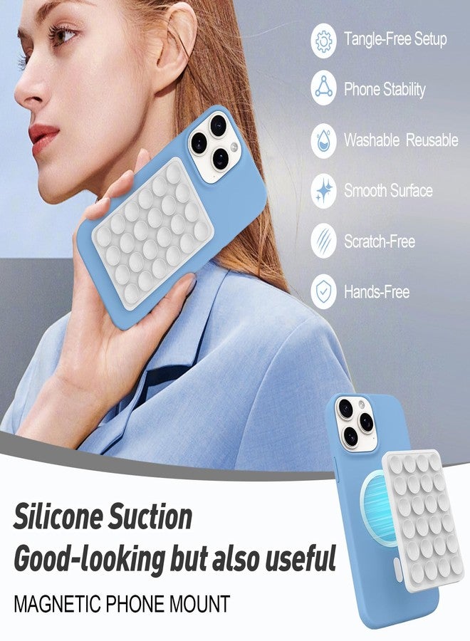 OPOM Magnetic Suction Phone Mount for MagSafe Case,Silicone Sticky Phone Grip Holder for iPhone,Removable Hands-Free Selfie/Video for TikTok & Instagram Influencer/Creator (White) - Image 3