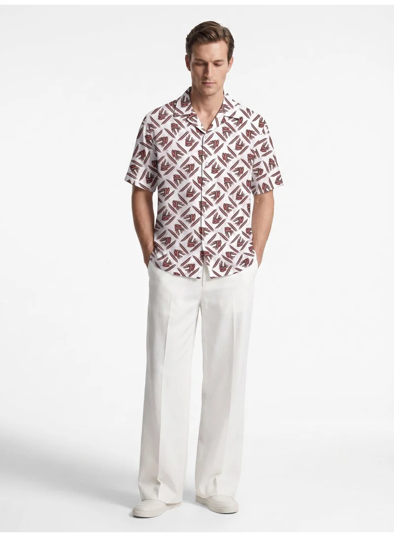 Tezhhomayaa Mythikaya Half Sleeve Cuban Collar Shirt – White Abstract Print