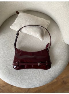 Tekno Trust Plain Women's Claret Red Patent Leather Retro Baguette Bag Day / Night Claret Red  - Image 1