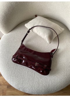 Tekno Trust Plain Women's Claret Red Patent Leather Retro Baguette Bag Day / Night Claret Red  - Image 2