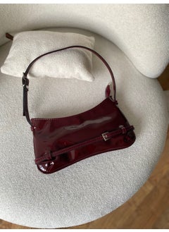 Tekno Trust Plain Women's Claret Red Patent Leather Retro Baguette Bag Day / Night Claret Red  - Image 3