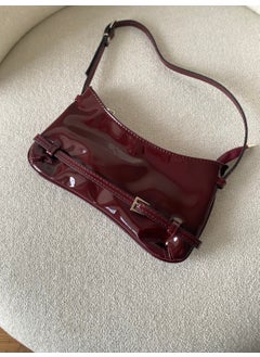 Tekno Trust Plain Women's Claret Red Patent Leather Retro Baguette Bag Day / Night Claret Red  - Image 5