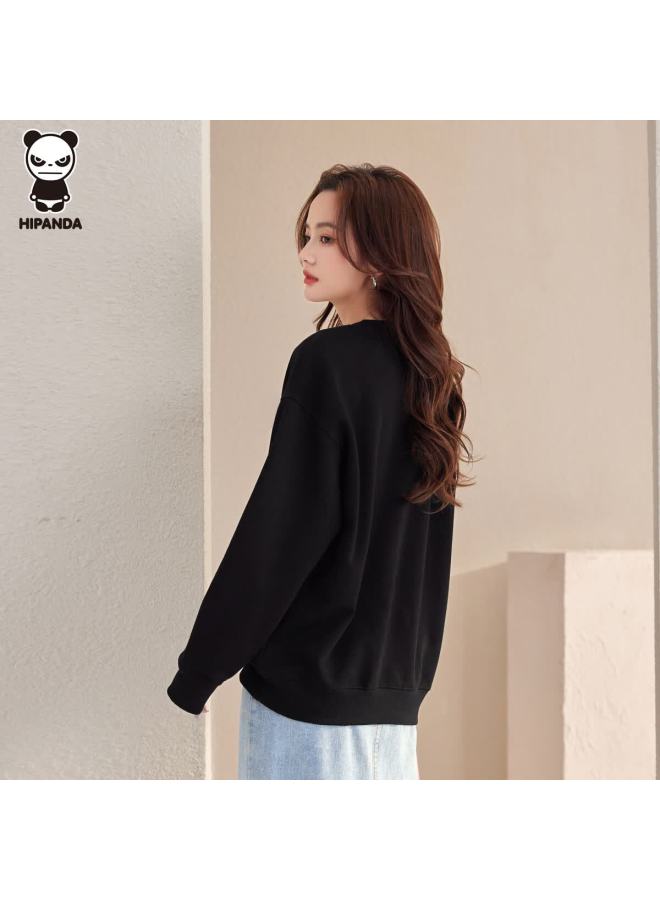 Hipanda Women's Hoodie Winter Crewneck Loose Fit Fleece-lined American Style Casual Pullover Black Fleece-lined M - Image 2