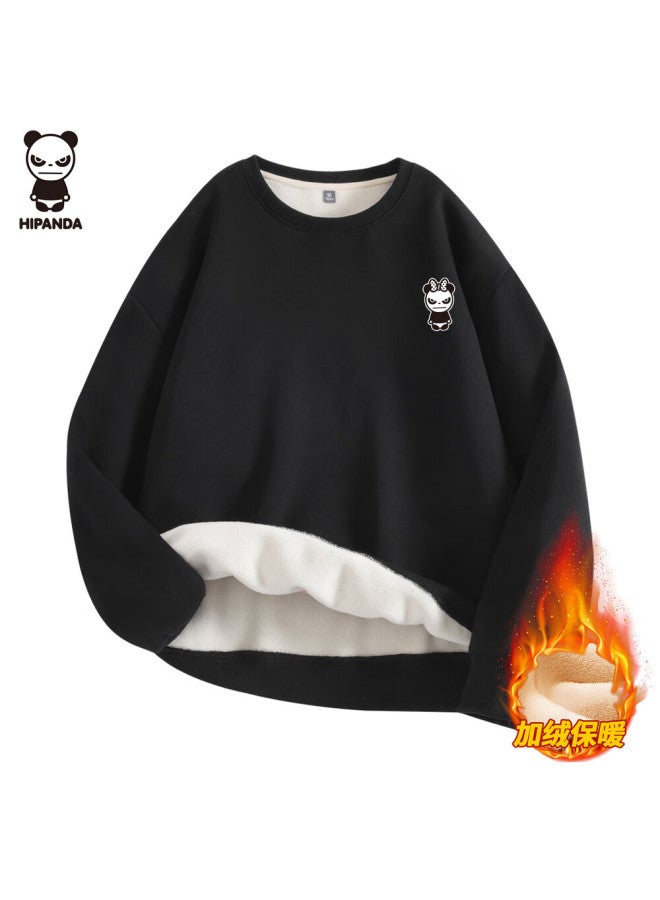 Hipanda Women's Hoodie Winter Crewneck Loose Fit Fleece-lined American Style Casual Pullover Black Fleece-lined M - Image 1