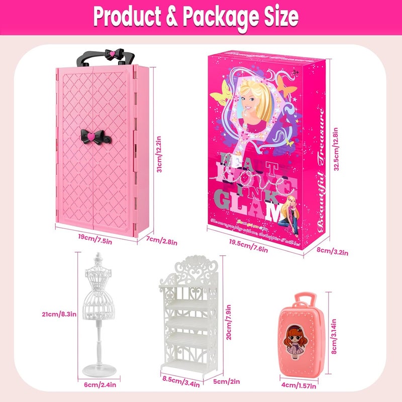 TQRAZ 137 Pcs Doll Closet Playset Clothes and Accessories for 11.5 Inch Dolls, Included Princess Dresses,Fashion Dresses,Casual Clothing,Swimsuits,Bags,Shoes,Doll Dress up Toys for Girls Kids Toddlers Gifts - Image 3