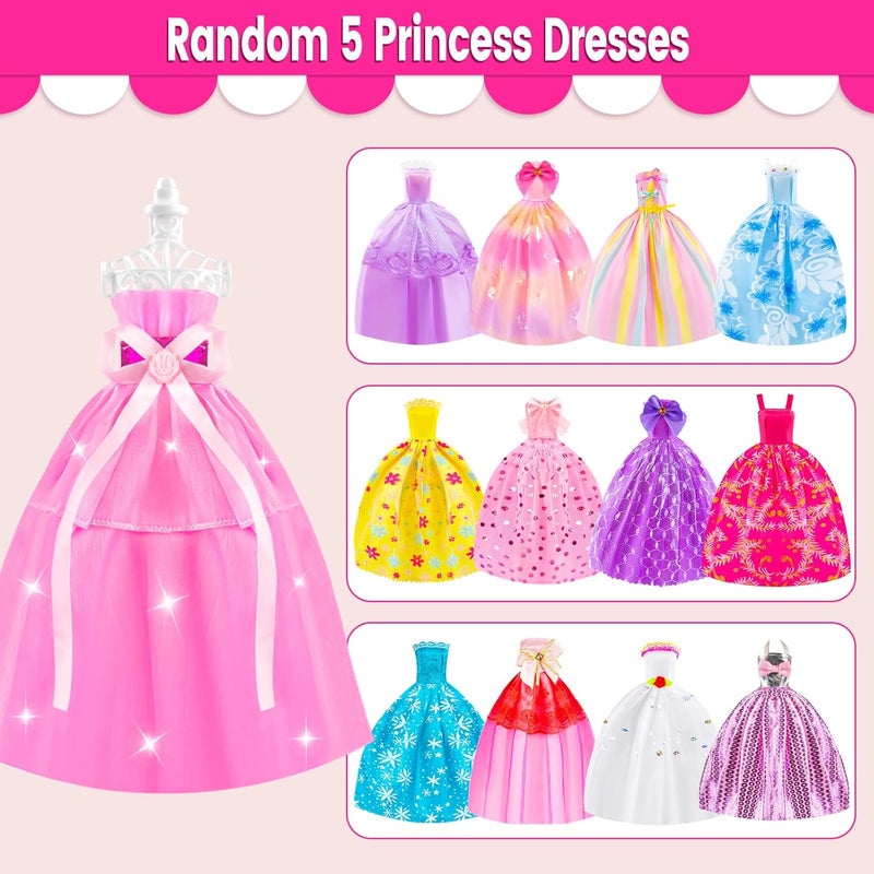 TQRAZ 137 Pcs Doll Closet Playset Clothes and Accessories for 11.5 Inch Dolls, Included Princess Dresses,Fashion Dresses,Casual Clothing,Swimsuits,Bags,Shoes,Doll Dress up Toys for Girls Kids Toddlers Gifts - Image 4