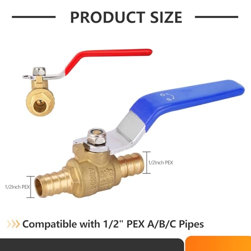 HeSun 10-PCs 1/2 Inch PEX Ball Valves, Full Port Brass Crimp Shut-off Valve, 1/4 Turn for Hot and Cold Water, ASTM F1807,Blue & Red - Image 3
