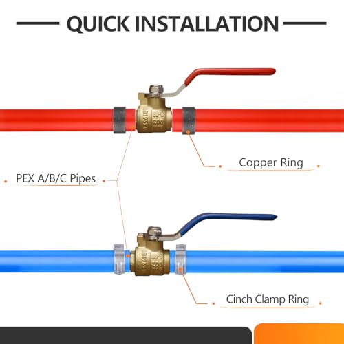 HeSun 10-PCs 1/2 Inch PEX Ball Valves, Full Port Brass Crimp Shut-off Valve, 1/4 Turn for Hot and Cold Water, ASTM F1807,Blue & Red - Image 4