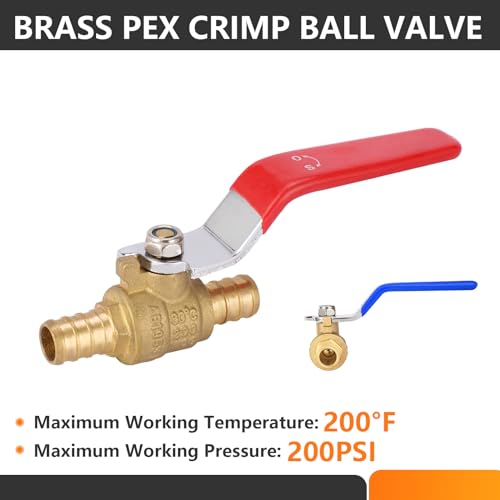 HeSun 10-PCs 1/2 Inch PEX Ball Valves, Full Port Brass Crimp Shut-off Valve, 1/4 Turn for Hot and Cold Water, ASTM F1807,Blue & Red - Image 5