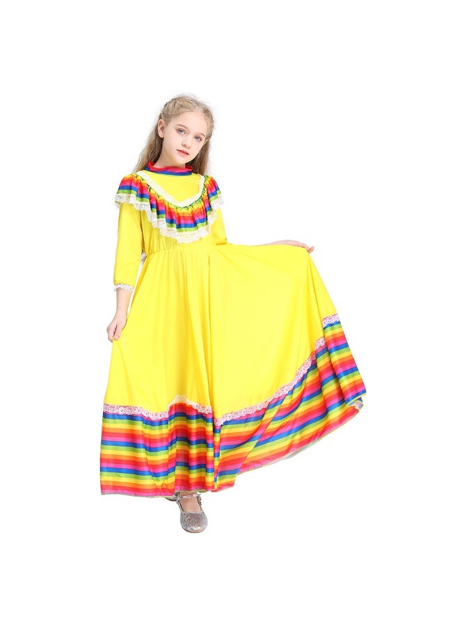 Loquat Mexican Dress for Girls Kids Tradition Princess Costume Carnival Birthday Party Costumes rosered - Image 1