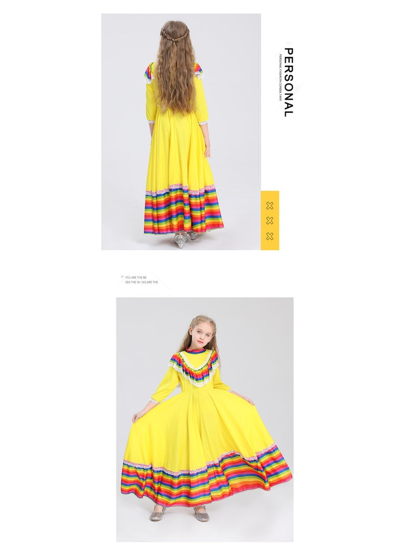 Loquat Mexican Dress for Girls Kids Tradition Princess Costume Carnival Birthday Party Costumes rosered - Image 3