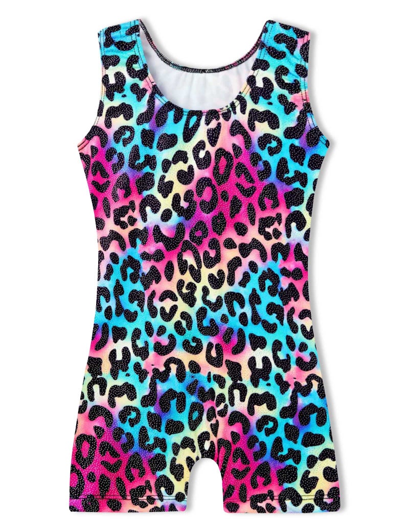 Domusgo Gymnastics Leotards for Girls 1t 2t Shiny Leopard Rainbow Biketard with Shorts - Image 2