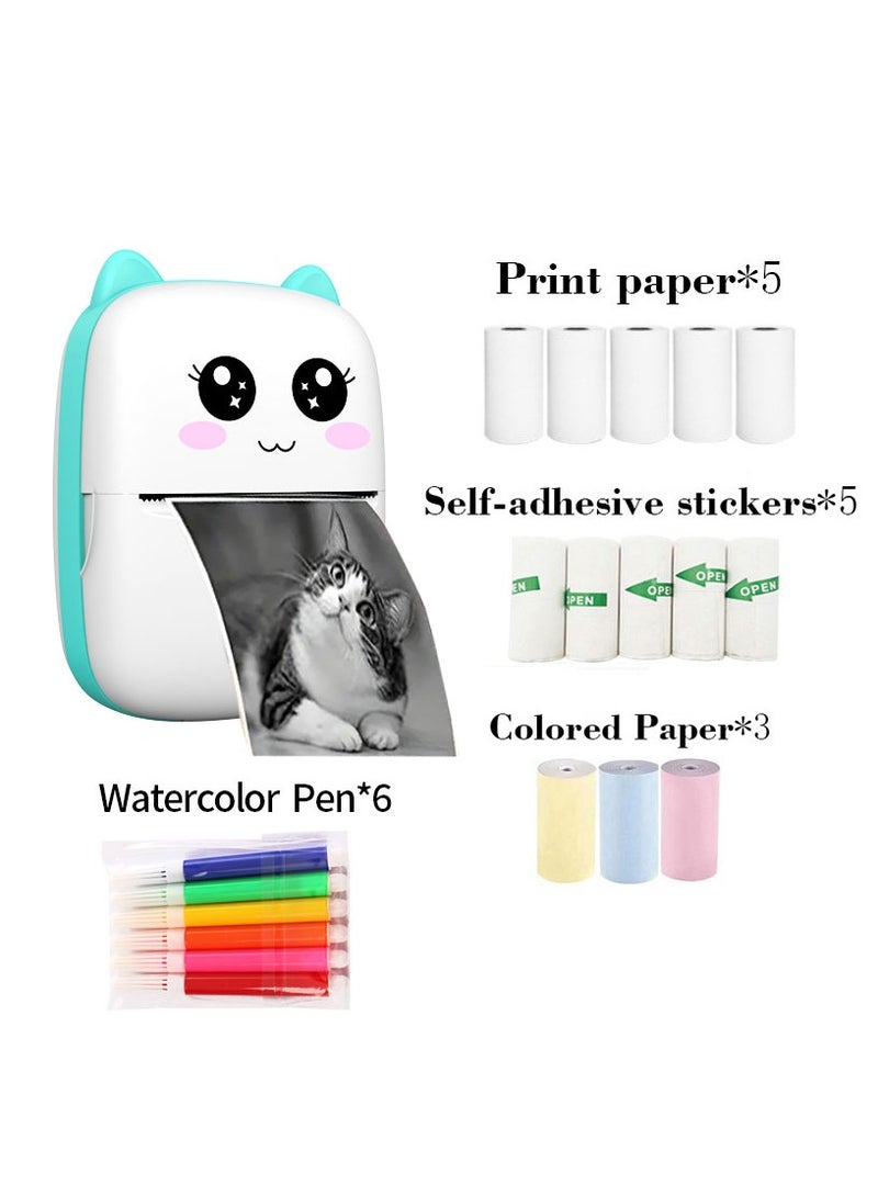Portable Printer, Mini Pocket Wireless Bluetooth Thermal Printers with 1 Rolls Printing Paper for Android iOS Smartphone, BT Inkless Printing Gift for Label Receipt Photo Notes Study Home Office, Blue - Image 1