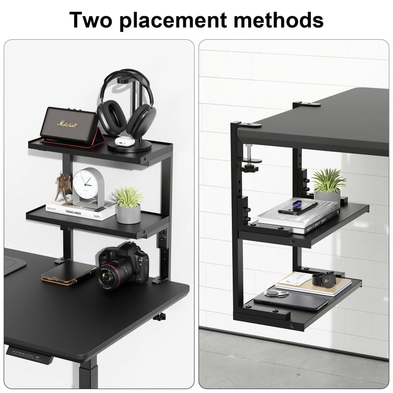 Spacrea clamp on Desk Shelf, 2 Tier Office Desk Shelves Organizer, Wood Desktop Supplies Storage Rack, Desk Organizers and Accessories (Black) - Image 3