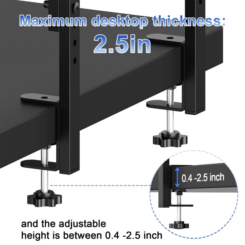 Spacrea clamp on Desk Shelf, 2 Tier Office Desk Shelves Organizer, Wood Desktop Supplies Storage Rack, Desk Organizers and Accessories (Black) - Image 4