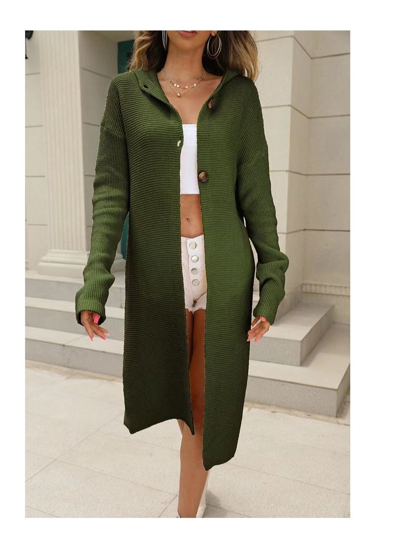 Women's Autumn And Winter New Solid Color Long Knit Cardigan Coat