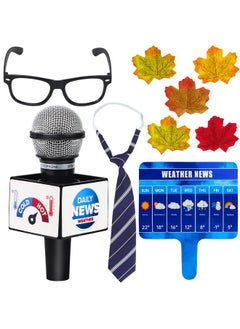 Kids Meteorologist Costume Set Weather Man Necktie Glasses Microphone Maple Leaves Weather Chart Prop For Career Day (Blue Necklace Set)