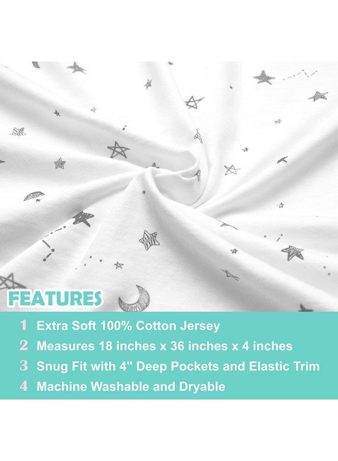 TL Care Printed 100% Natural Cotton Jersey Knit 18 X 36 Cradle/Bassinet Sheet - Fitted, Gray Stars And Moons, Soft Breathable, For Boys And Girls - Image 2