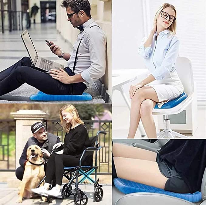 HENTJ� Silicone Rubber Soft Cushion Seat Pillow, Seat Cushion Pad Pressure Sore Relief Ultimate Breathable Design Gel Comfort, Blue (Gel Memory Foam, Pack of 1) - Image 5