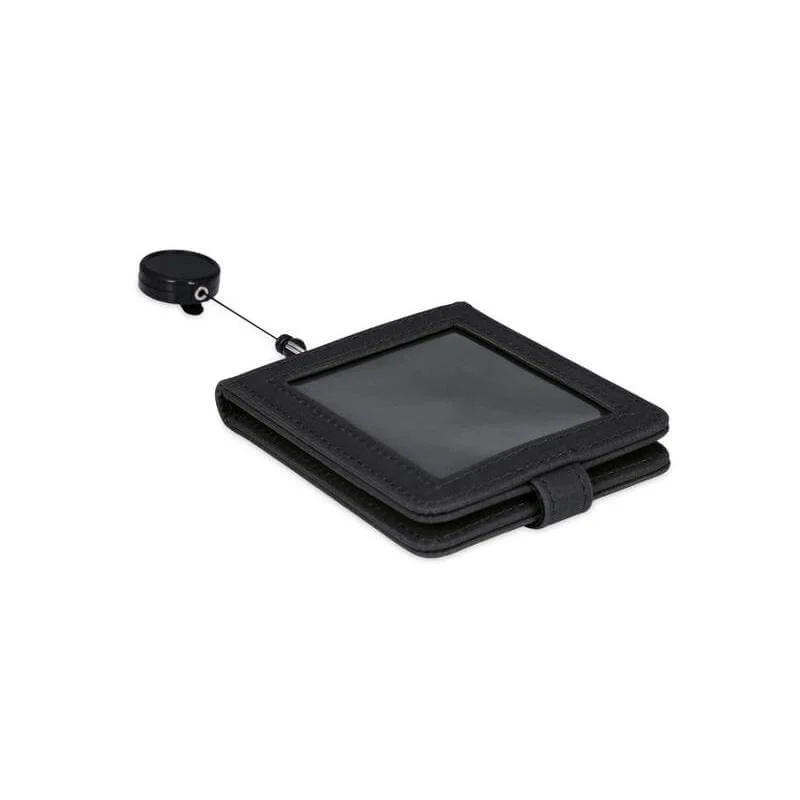 سانثوم Santhome Koln Carbon-Neutral ID Card Holder with Smooth Pull Reel Badge | Recycled PU | 3 Secure Window Card Slots | Clip-On Badge Holder for Office, Events & Travel – Lightweight & Durable - Black