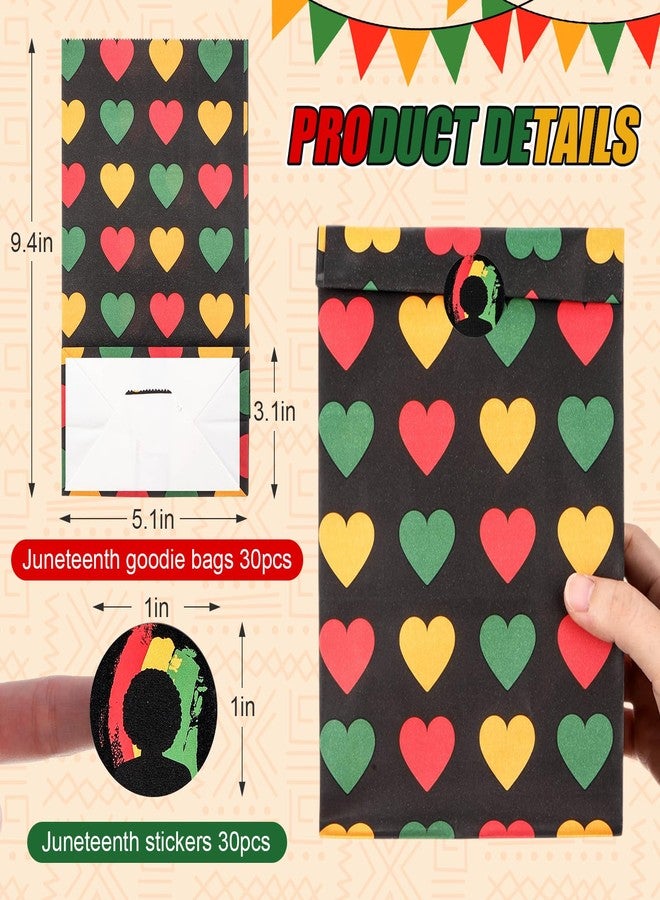 Kolldenn 30 Set Black History Month Gift Bags with Stickers, Heart Pattern Paper Treat Goodie Bags for Black History Month Juneteenth Celebration Party Decorations - Image 2