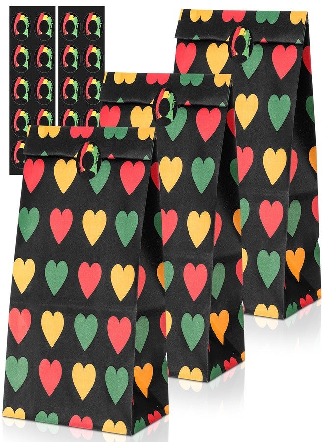 Kolldenn 30 Set Black History Month Gift Bags with Stickers, Heart Pattern Paper Treat Goodie Bags for Black History Month Juneteenth Celebration Party Decorations - Image 1
