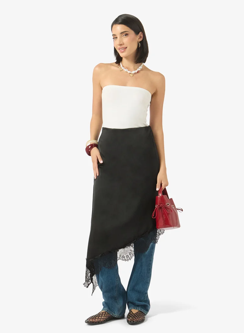 Ginger Satin Assymetric Skirt with Lace Hem