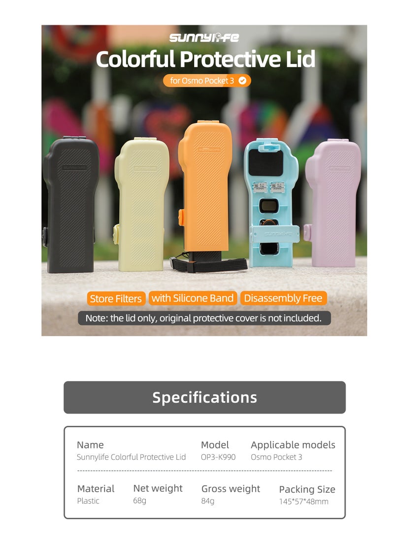SUNNY LIFE Colorful Protective Lid for DJI OSMO Pocket 3,Silicone Protective Case Cover, Tempered Glass Screen Protector, Lens Protector - Image 2