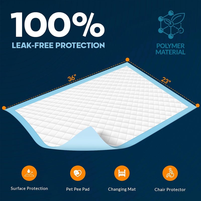 Medpride وسادات تحتية قابلة للتخلص 23'' × 36'' (25-عدد) وسادات سلس البول، تشوكس، أغطية سرير، تدريب جراء | حماية سميكة، فائقة الامتصاص للأطفال، البالغين، كبار السن | سائل، بول، حوادث - Image 3