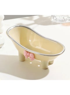ShebSheb Cute Soap Holder,Bathtub Shape Soap Dish with Drain,Bowknot Soap Box for Bathroom,Wash basin,Kitchen  - Image 1