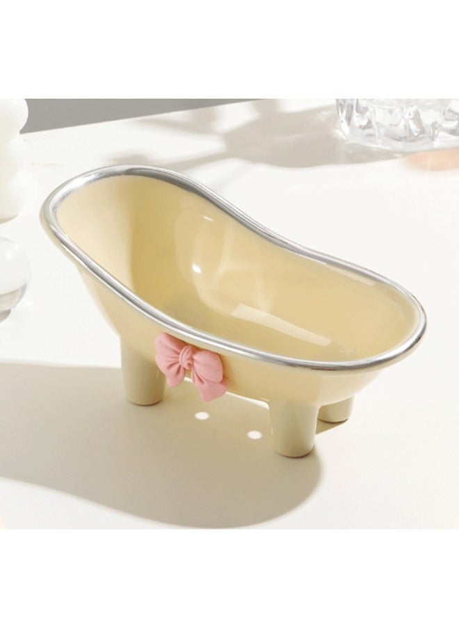 ShebSheb Cute Soap Holder,Bathtub Shape Soap Dish with Drain,Bowknot Soap Box for Bathroom,Wash basin,Kitchen  - Image 1