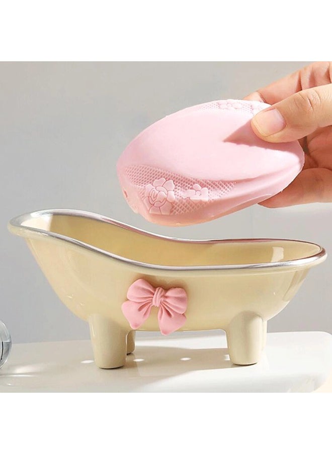 ShebSheb Cute Soap Holder,Bathtub Shape Soap Dish with Drain,Bowknot Soap Box for Bathroom,Wash basin,Kitchen  - Image 2