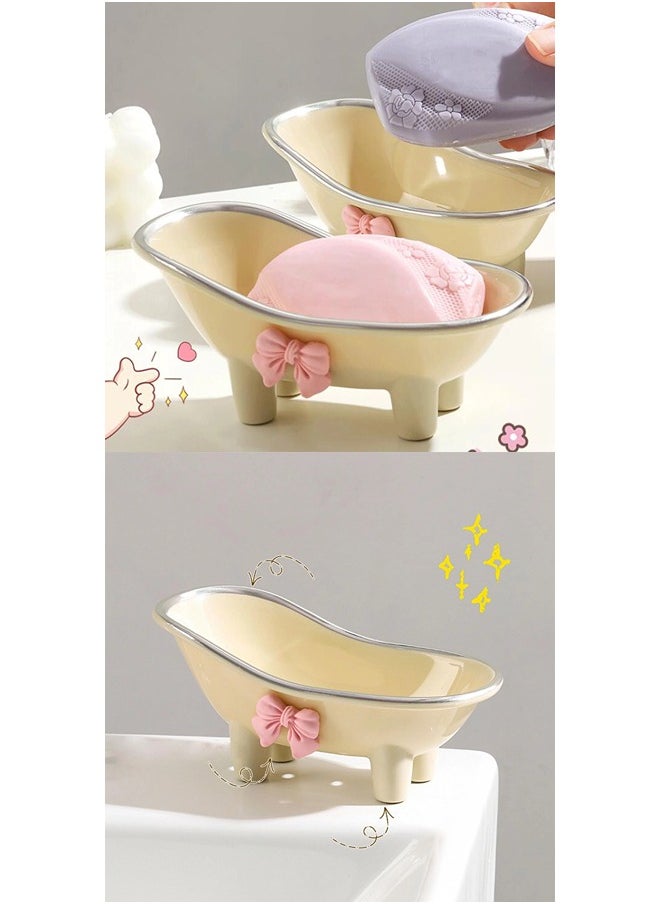 ShebSheb Cute Soap Holder,Bathtub Shape Soap Dish with Drain,Bowknot Soap Box for Bathroom,Wash basin,Kitchen  - Image 3