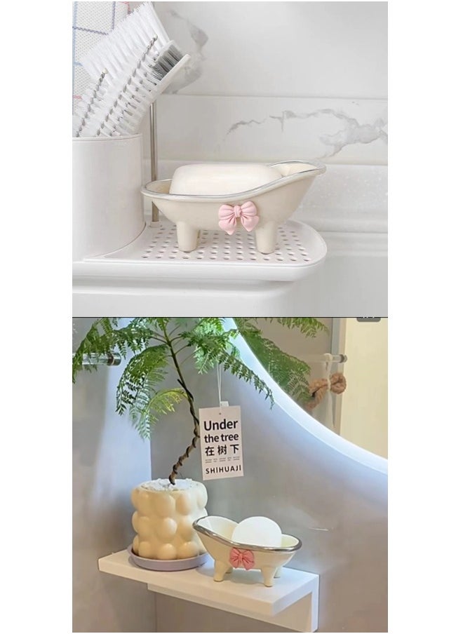 ShebSheb Cute Soap Holder,Bathtub Shape Soap Dish with Drain,Bowknot Soap Box for Bathroom,Wash basin,Kitchen  - Image 4