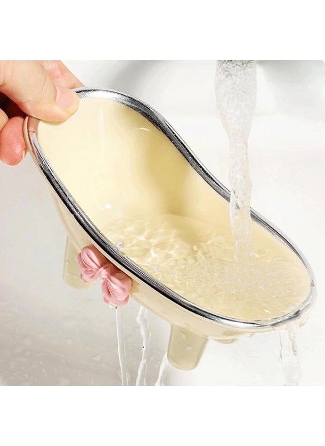 ShebSheb Cute Soap Holder,Bathtub Shape Soap Dish with Drain,Bowknot Soap Box for Bathroom,Wash basin,Kitchen  - Image 5