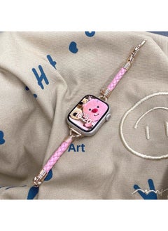 Generic Homemade Leather Diamond Plaid Strap Suitable For Applewatch9 For Apple Iwatch876SE Thin Woven Leather Rope-颜色:【仅带子】橙色-38/40/41mm通用【没卖手表  - Image 3