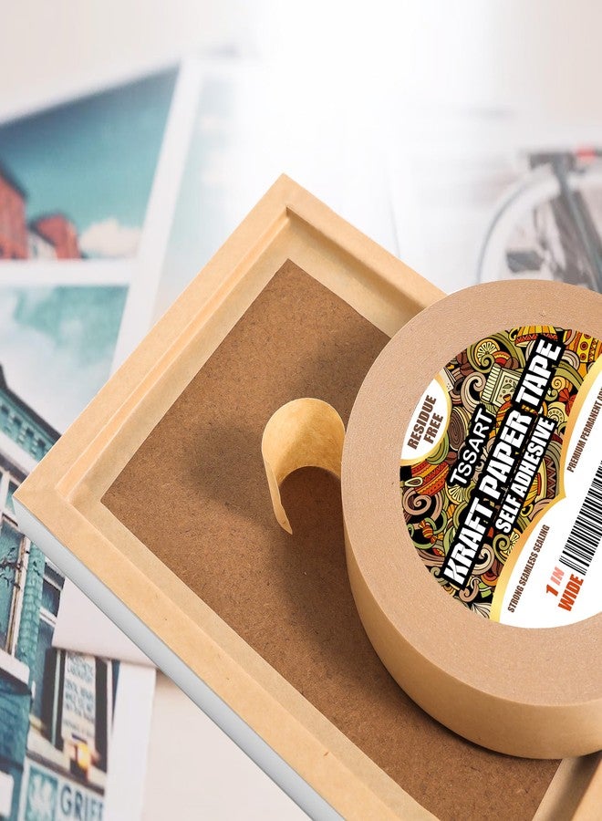 TSSART Kraft Paper Tape K49 - Self Adhesive Brown Frame Backing Tape Packing Tape with Oxidation Resistance for Picture Framing, Masking, Sealing and Packaging Use - 1inch Wide 180FT Long - Image 4