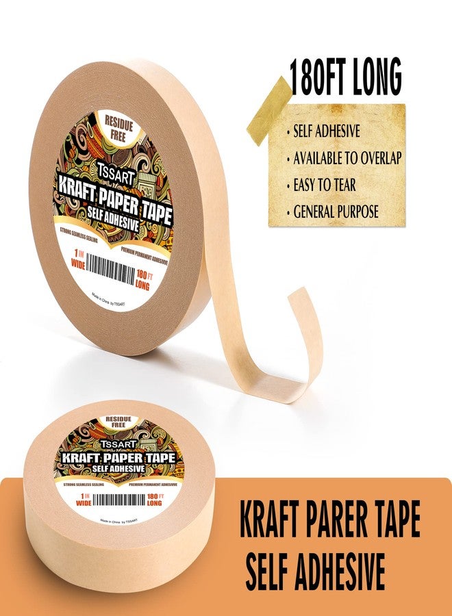 TSSART Kraft Paper Tape K49 - Self Adhesive Brown Frame Backing Tape Packing Tape with Oxidation Resistance for Picture Framing, Masking, Sealing and Packaging Use - 1inch Wide 180FT Long - Image 2