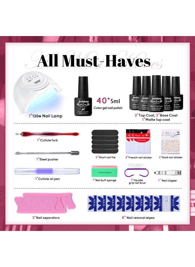 JEWHITENY 45PCS Gel Nail Polish Kit with U V Light LED Nail Lamp 40 Colors Gel Nail Polish Set Manicure Tools All-In-One Nail Gel Kit  - Image 2