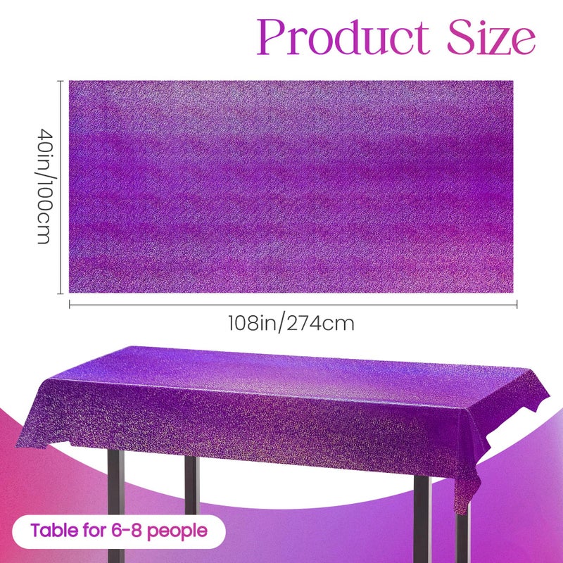Just Shimmer 4 pcs Purple Holographic Laser Tablecloths Iridescence Shiny Table Covers 40" x 108" Foil Disposable Rectangle Table cloths for Halloween Bachelorette Birthday Party Wedding Anniversary Decor - Image 2