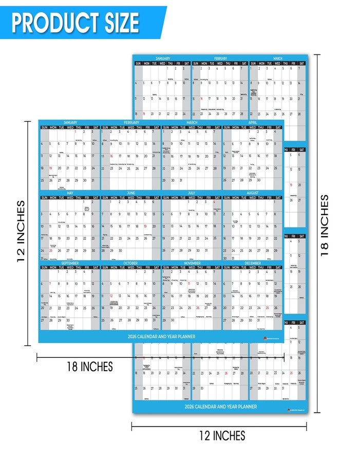 DVN Learning 2026 Wall Calendar with Double Sided Tape for Wall hanging, Large Wet & Dry Erase Laminated, Size 12" x 18", 12 Month Annual Yearly Wall Planner, Reversible, Horizontal/Vertical - Image 2