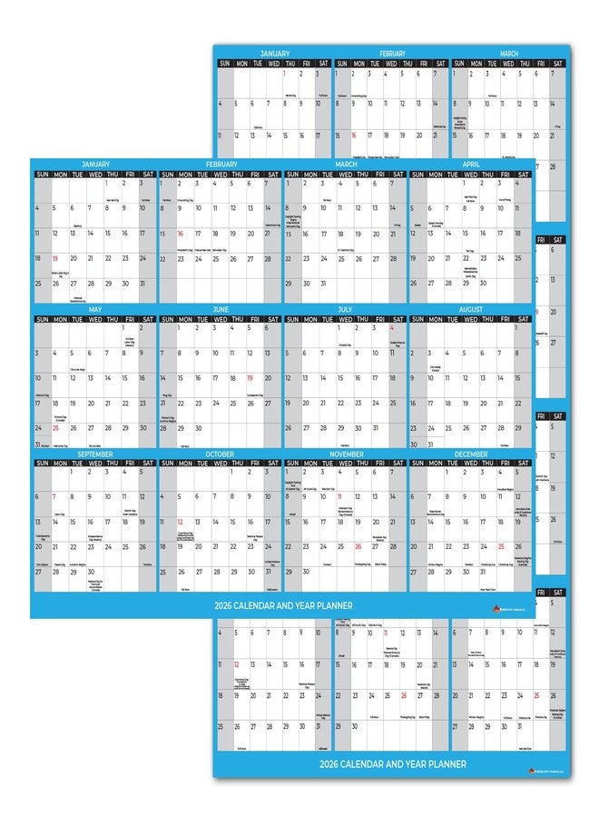 DVN Learning 2026 Wall Calendar with Double Sided Tape for Wall hanging, Large Wet & Dry Erase Laminated, Size 12" x 18", 12 Month Annual Yearly Wall Planner, Reversible, Horizontal/Vertical - Image 1