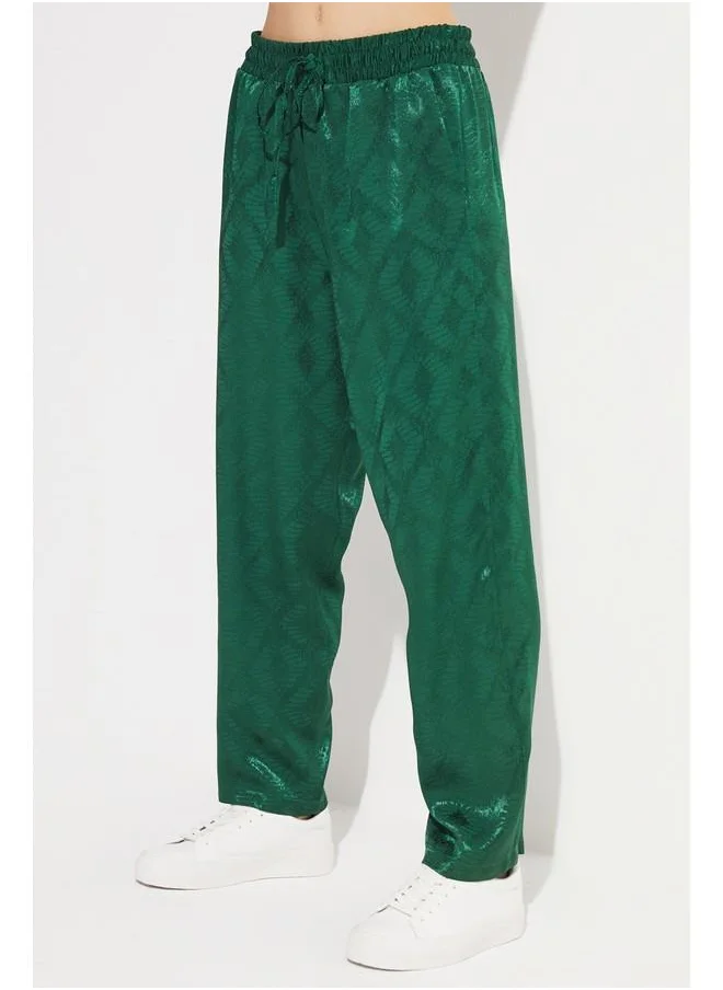 جون June Exclusive Patterned Viscose Trouser Dark Green