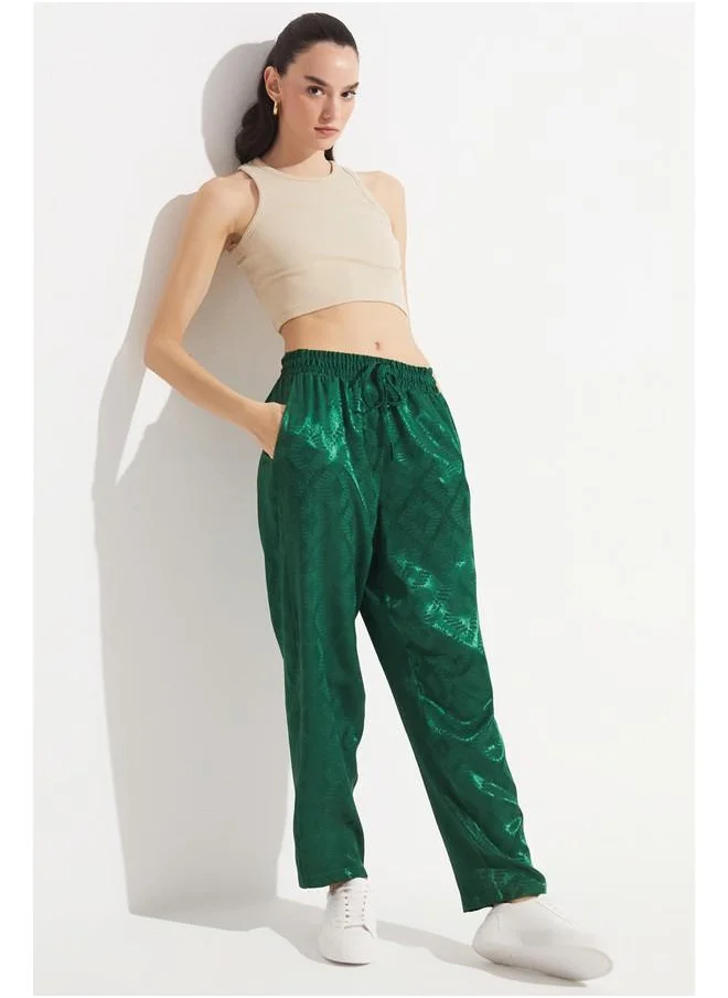 جون June Exclusive Patterned Viscose Trouser Dark Green