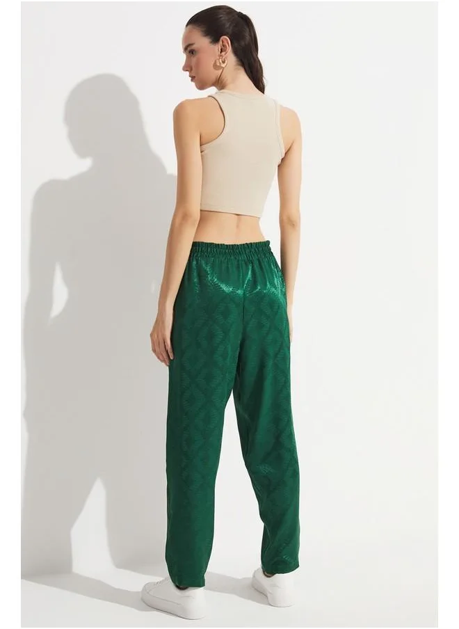 جون June Exclusive Patterned Viscose Trouser Dark Green