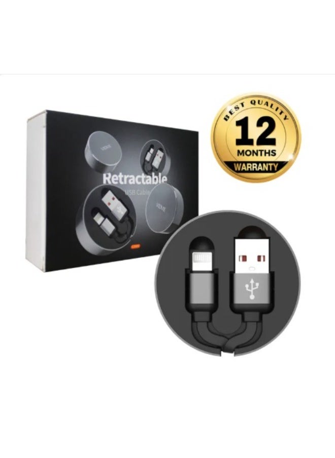 فيدفي كابل شحن USB قابل للسحب - علبة دائرية صغيرة الحجم، شحن سريع، تصميم خالٍ من التشابك - Image 1