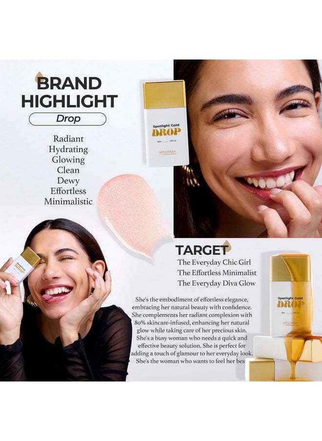 MIGUHARA MIGUHARA Spotlight Gold Drop (Champagne Gold) | Skincare-Infused Illuminator | Radiance Boosting Formula | Instant Glow | Lightweight, Vegan Certified | All Skin Types | 1.01 fl oz  - Image 5