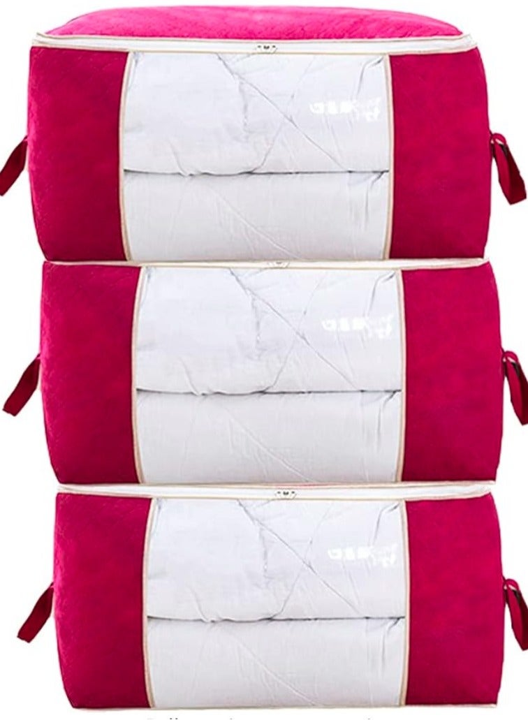 إيباسكت (3قطع)شنطة تخزين لترتيب وتخزين الملابس والبطاطين وكافة المفروشات(لون احمر غامق) - Image 1